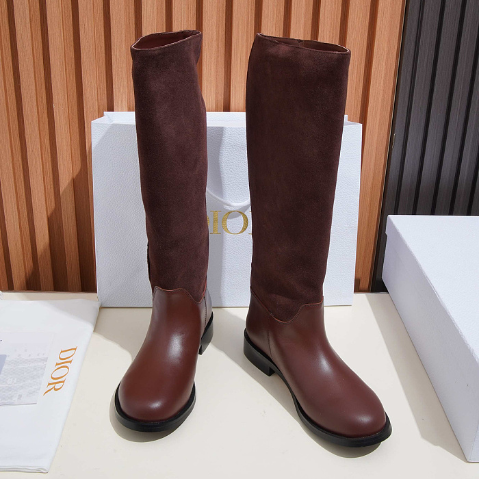 Two-Tone Leather And Suede Knee High Boots