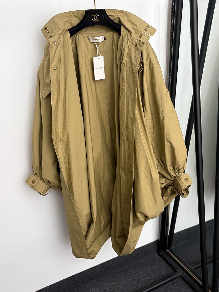 Oversized Lantern Sleeve Midi Trench Cape Coat