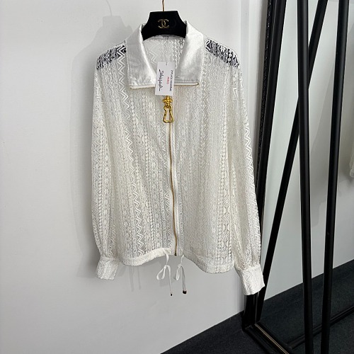 Oversized Metallic Buckle Zip Lace Hollow Out Lapel Sun Protection Jacket