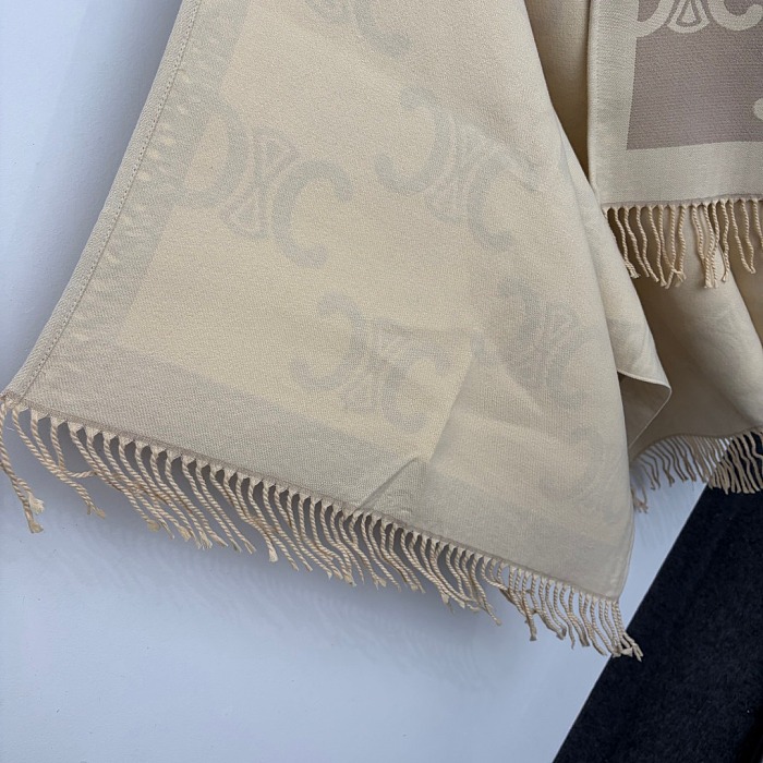 Reversible Letter Graphic Fringe Hem Wool Knit Cardigan Shawl