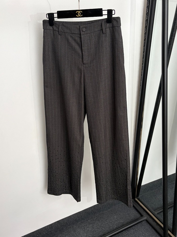 Sparkling Rhinestone Striped Long Sleeve Blazer And Straight Leg Pants Set