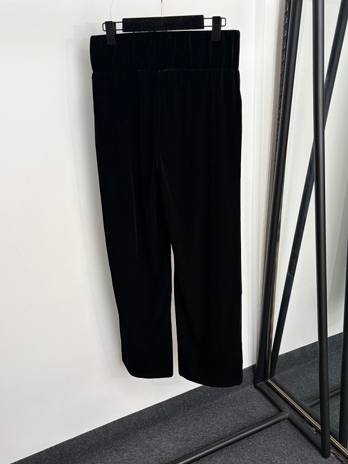 Contrast Button Velvet Long Sleeve Jacket And High Waist Straight Pants Set