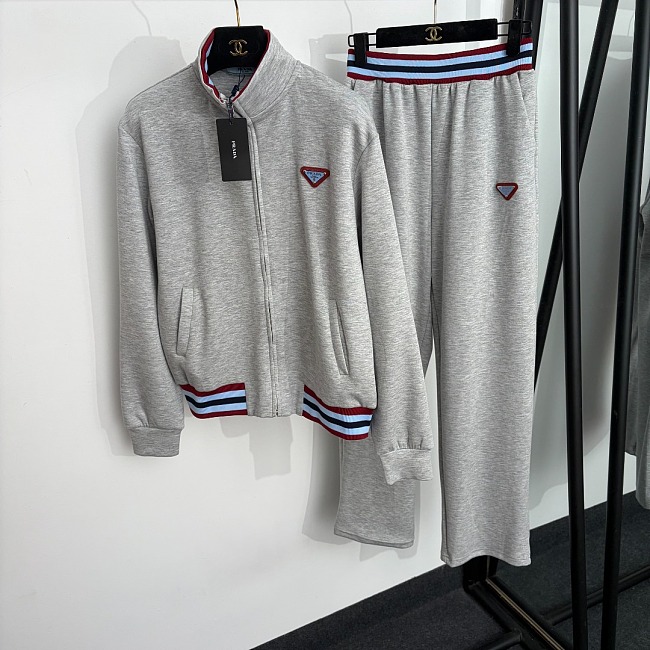 Triangular Icon Zip Up Stand Collar Sweatshirt And Pants Set