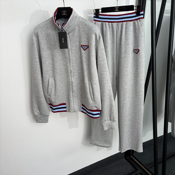 Triangular Icon Zip Up Stand Collar Sweatshirt And Pants Set