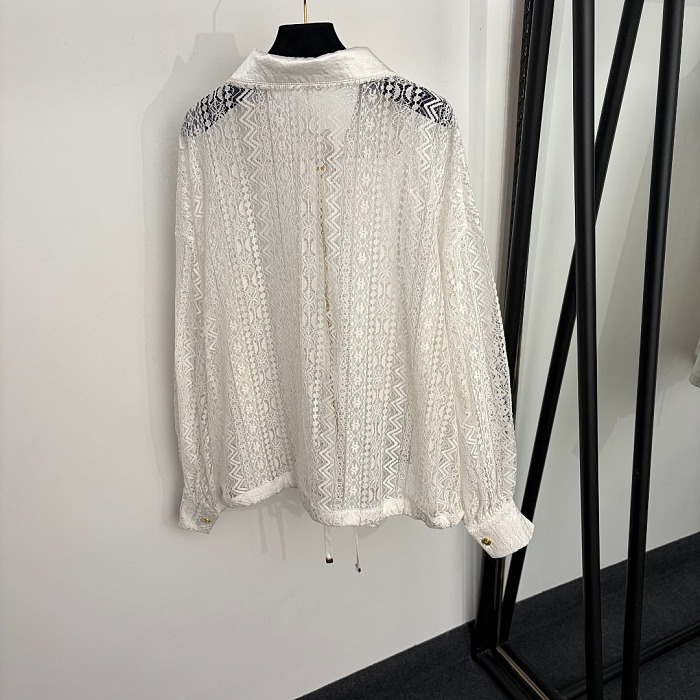 Oversized Metallic Buckle Zip Lace Hollow Out Lapel Sun Protection Jacket