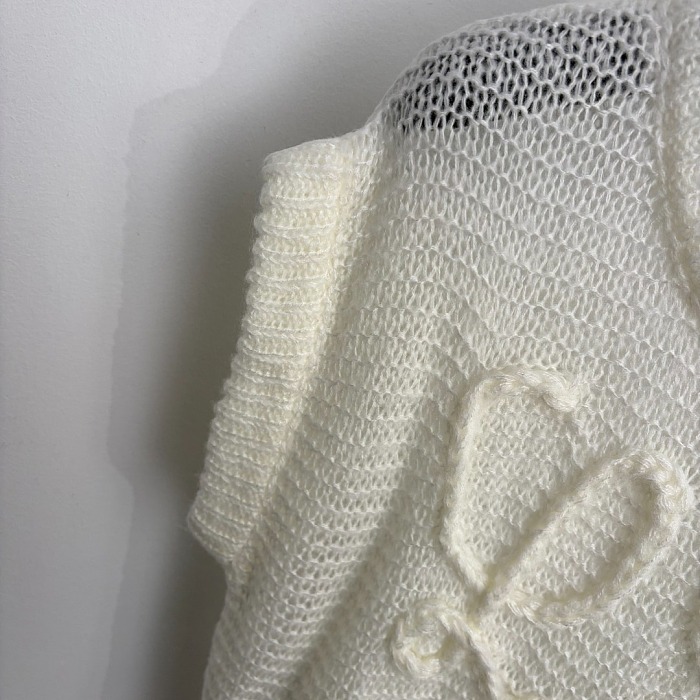 3D Letter Embroidered Cutout Mohair Knit Vest