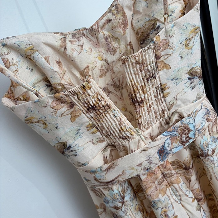 Floral Print Spaghetti Strap Dress With Tie Waist
