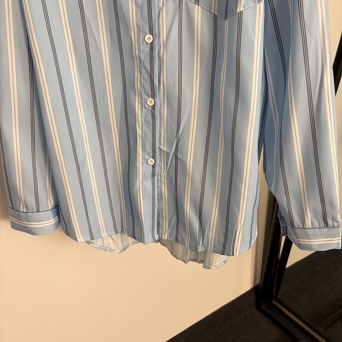 Oversized Striped Long Sleeve Button Up Shirt With Back Letter Print