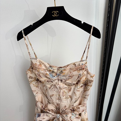 Floral Print Spaghetti Strap Dress With Tie Waist
