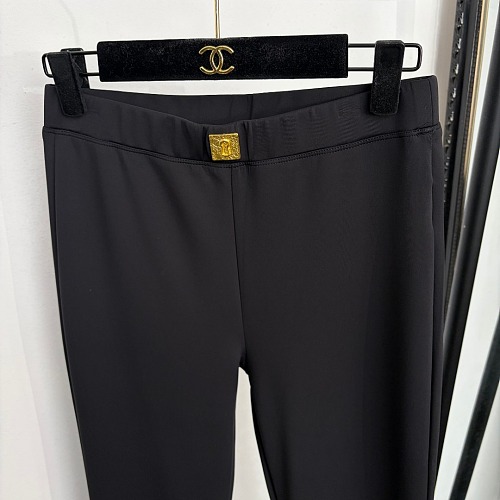Metallic Keyhole Detail High Waist Slimming Flared Pants