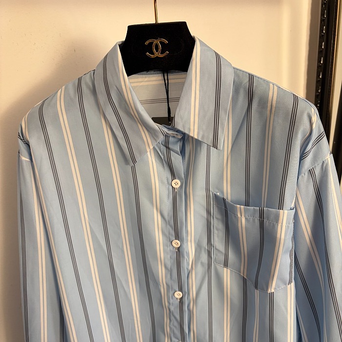 Oversized Striped Long Sleeve Button Up Shirt With Back Letter Print