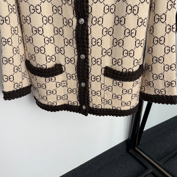 Vintage GG Letter Print Single Breasted V Neck Knit Cardigan