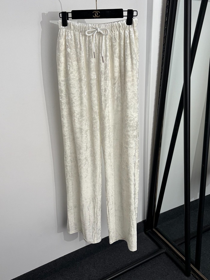 Metallic Thread Velvet Keyhole Blouse And Wide Leg Pants Set