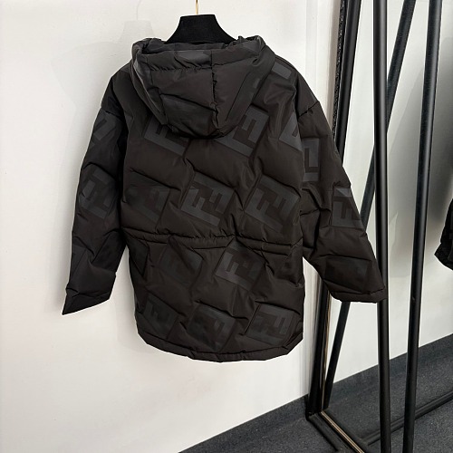 Letter Print Plaid Textured Hooded Drawstring Waist Puffer Jacket