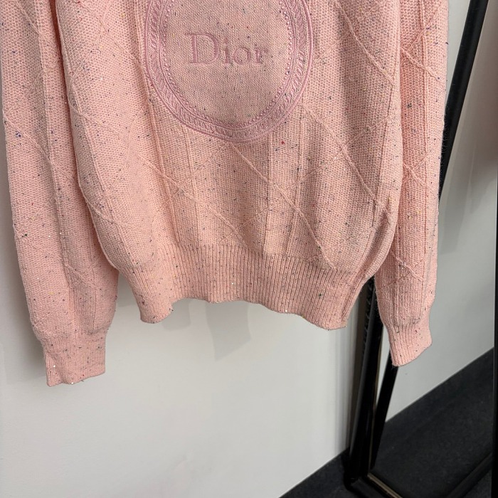 Sparkle Sequins Bow Letter Embroidery Long Sleeve Knit Pullover