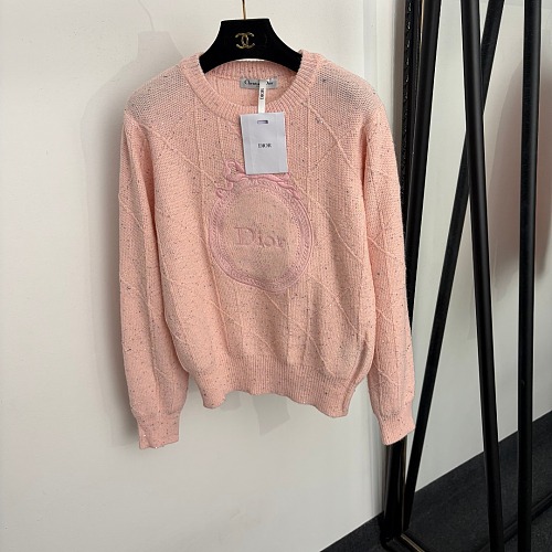 Sparkle Sequins Bow Letter Embroidery Long Sleeve Knit Pullover