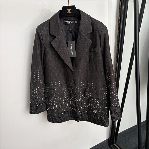 Sparkling Rhinestone Striped Long Sleeve Blazer And Straight Leg Pants Set