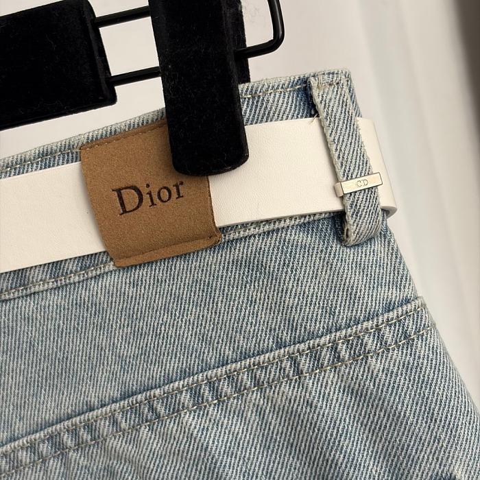 Distressed Wash High Waist Belted Wide Leg Denim Pants