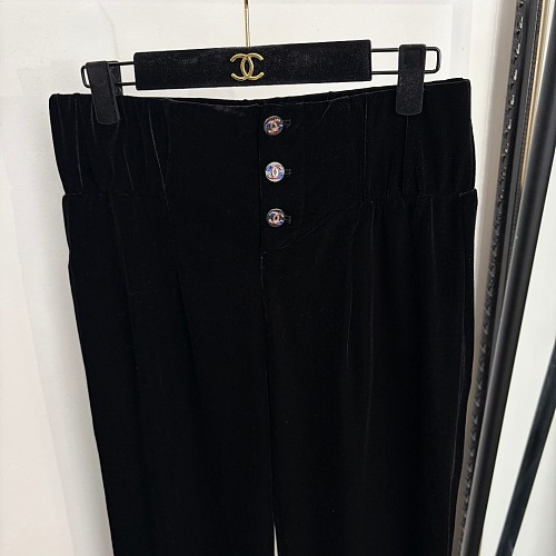 Triple Button High Waist Straight Leg Velvet Long Pants