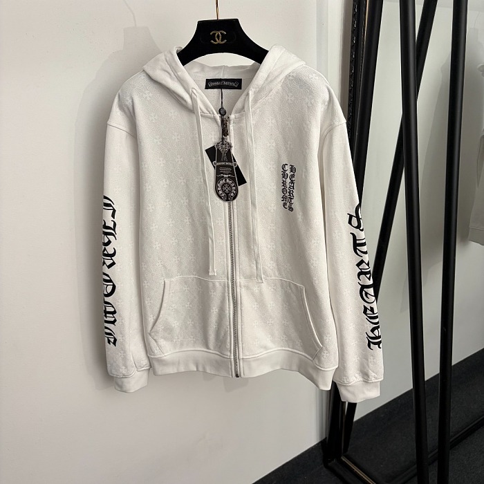 Gothic Cross Graphic Zip Up Hooded White Jacket
