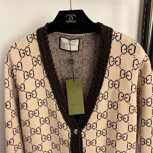 Vintage GG Letter Print Single Breasted V Neck Knit Cardigan