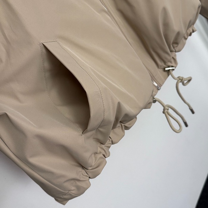Embroidered Letter Drawstring Waist Lapel Zip Up Cotton Padded Jacket