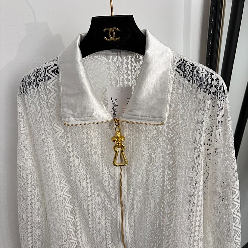 Oversized Metallic Buckle Zip Lace Hollow Out Lapel Sun Protection Jacket
