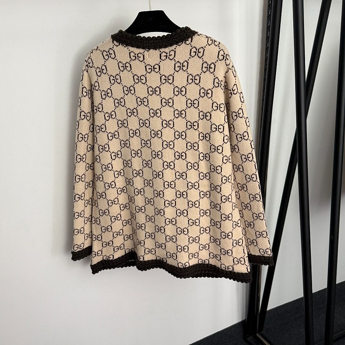 Vintage GG Letter Print Single Breasted V Neck Knit Cardigan