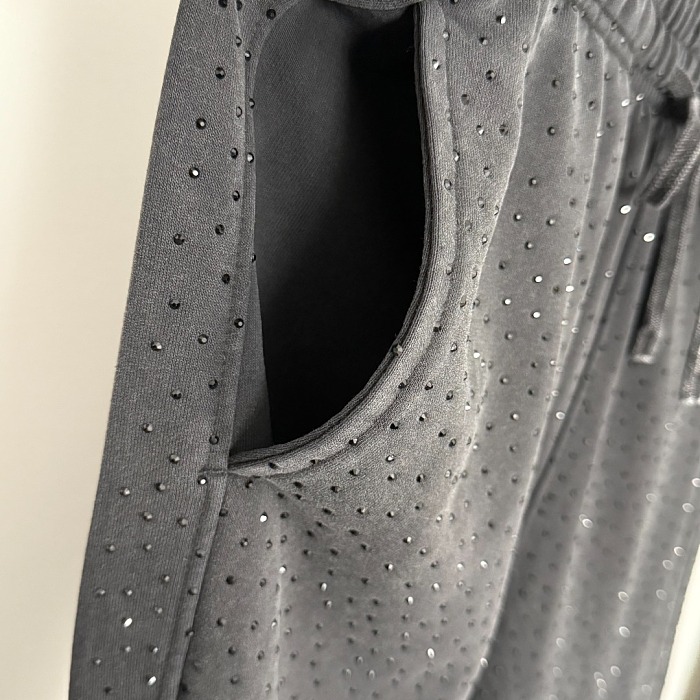 All Over Rhinestone Zip Up Hoodie And Sweatpants Thermal Lounge Set