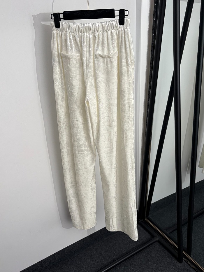 Metallic Thread Velvet Keyhole Blouse And Wide Leg Pants Set