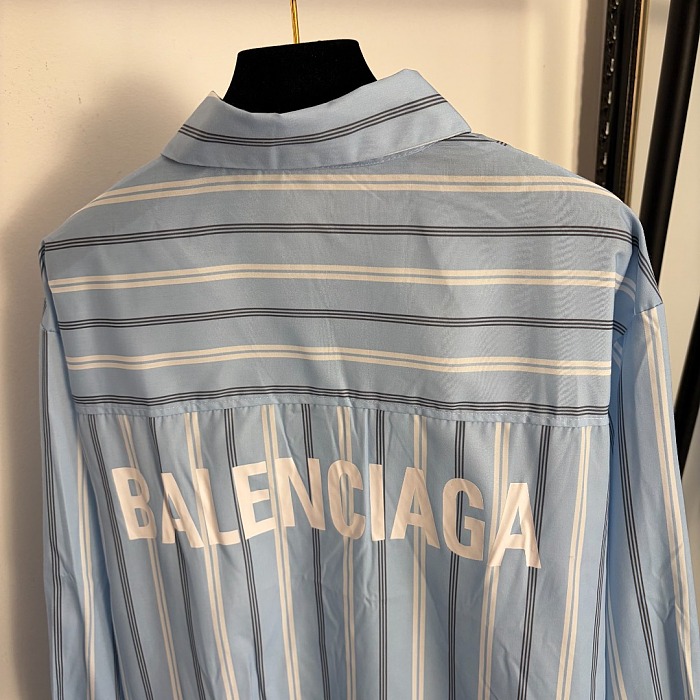 Oversized Striped Long Sleeve Button Up Shirt With Back Letter Print