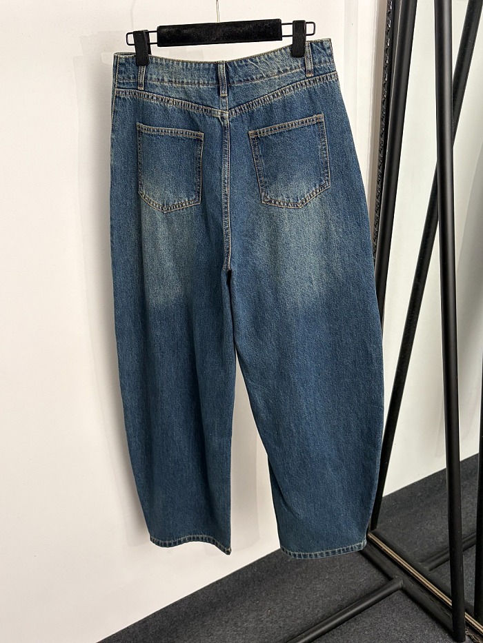 Vintage Washed Contrast Panel Curved Leg Denim Jeans