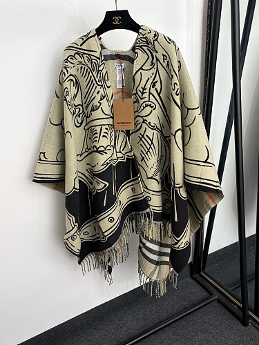 Vintage Art Jacquard Reversible Fringe Hem Wool Knit Cardigan