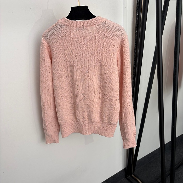 Sparkle Sequins Bow Letter Embroidery Long Sleeve Knit Pullover