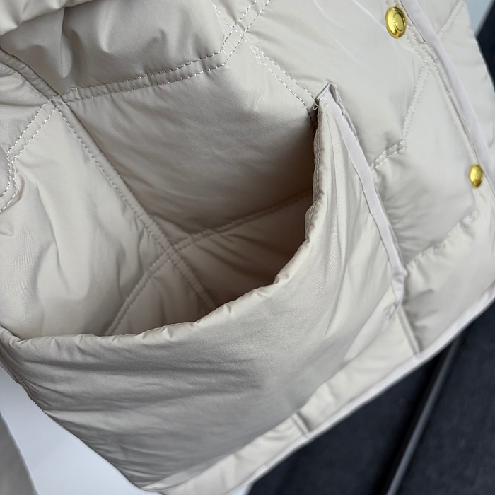 Detachable Faux Fur Collar Quilted Embroidered Belted Slim Cotton Coat