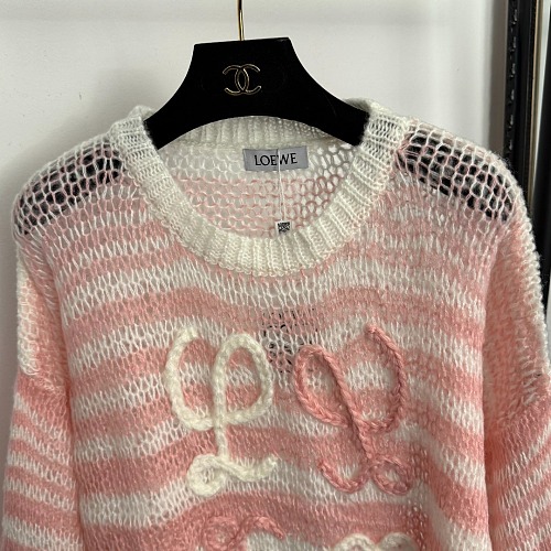 Color Block Striped Cutout Mohair Knit Sweater With Graphic Detail