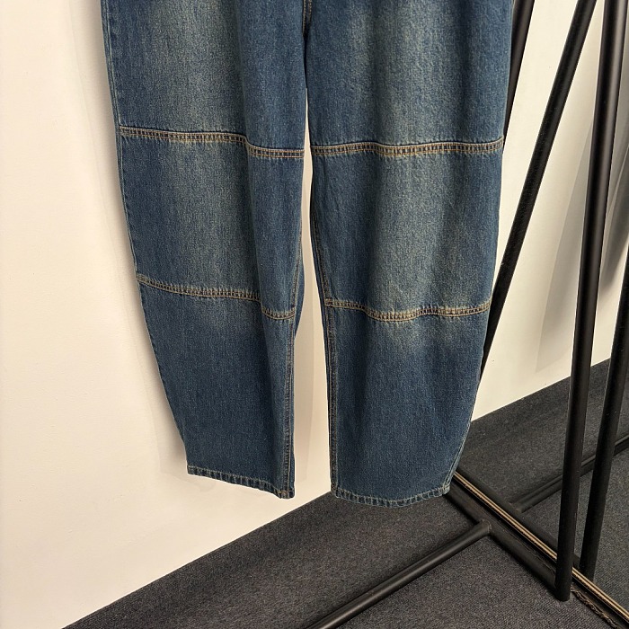 Vintage Washed Contrast Panel Curved Leg Denim Jeans