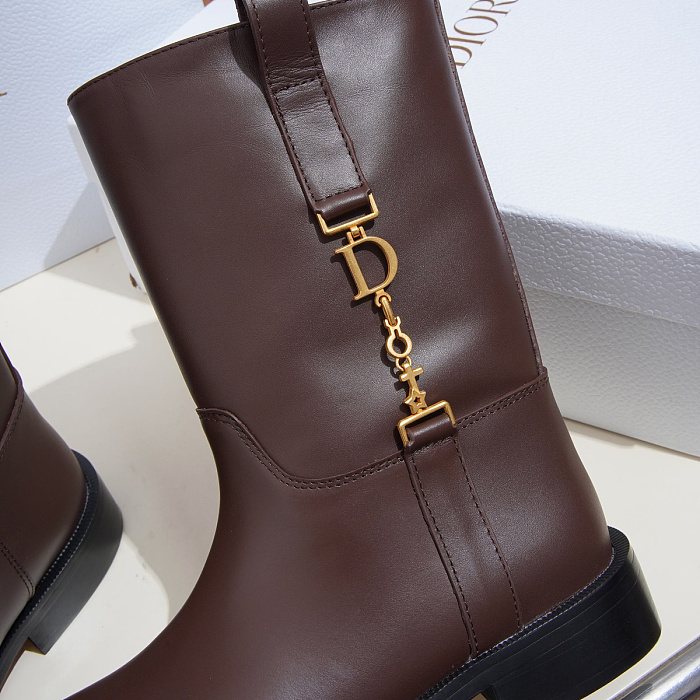 Brown Leather Mid-Calf Boots With Charm