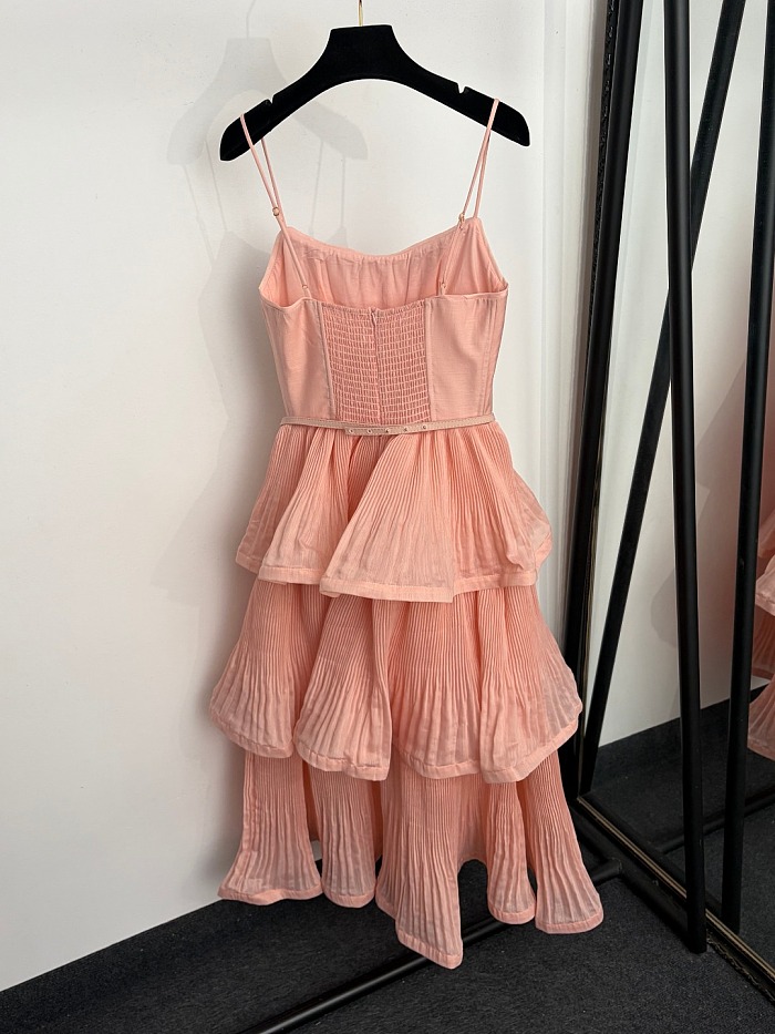 Ruffled Tiered Cami Maxi Dress With Belt