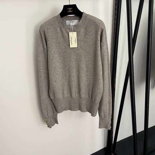 Metal Keyhole Cutout Long Sleeve Knit Pullover Sweater