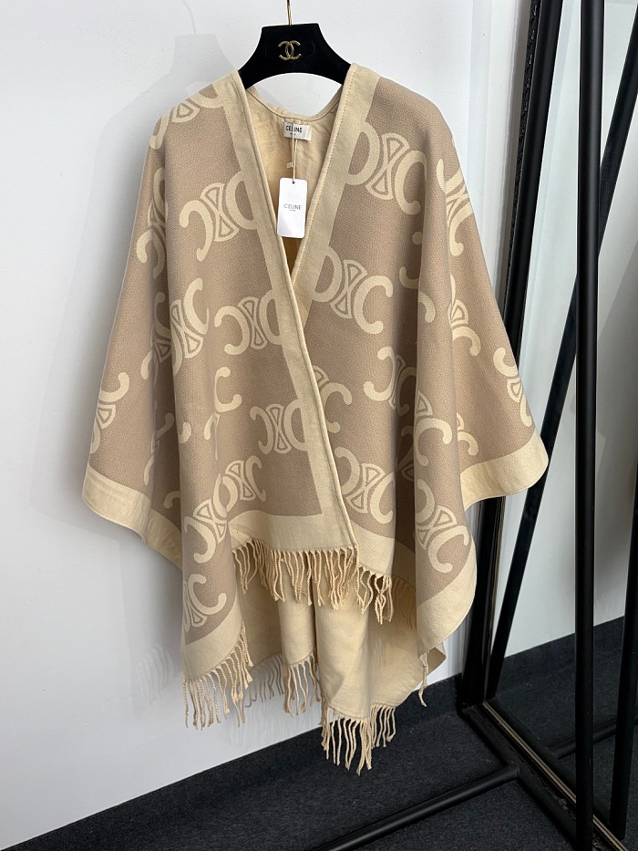Reversible Letter Graphic Fringe Hem Wool Knit Cardigan Shawl