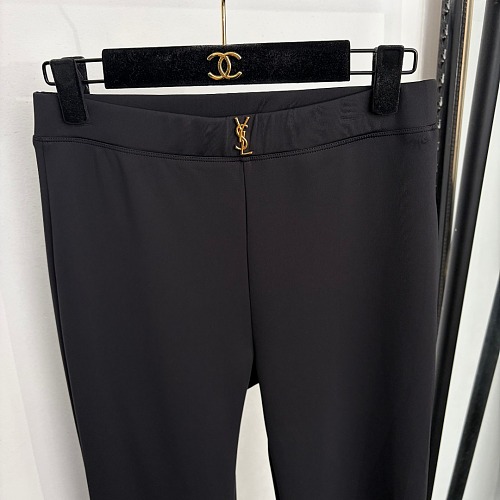 Metallic Letter Detail High Waisted Slimming Flare Pants