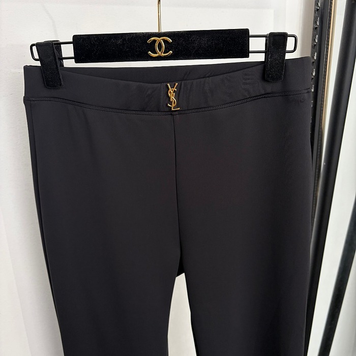 Metallic Letter Detail High Waisted Slimming Flare Pants