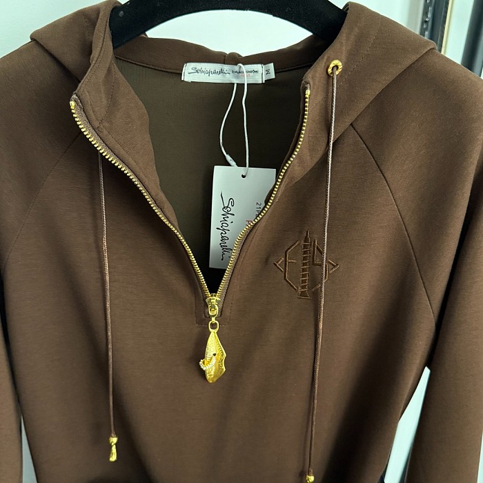 Metallic Lip Zip Long Sleeve Hooded Sweatshirt Dress