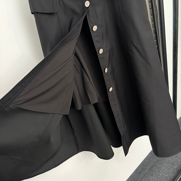 Triangle Detail Belt Bag High Waist Button Front Midi Skirt