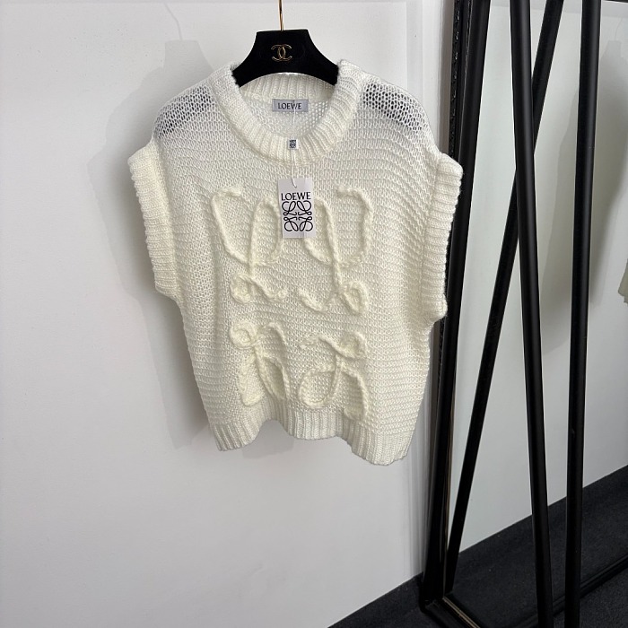 3D Letter Embroidered Cutout Mohair Knit Vest