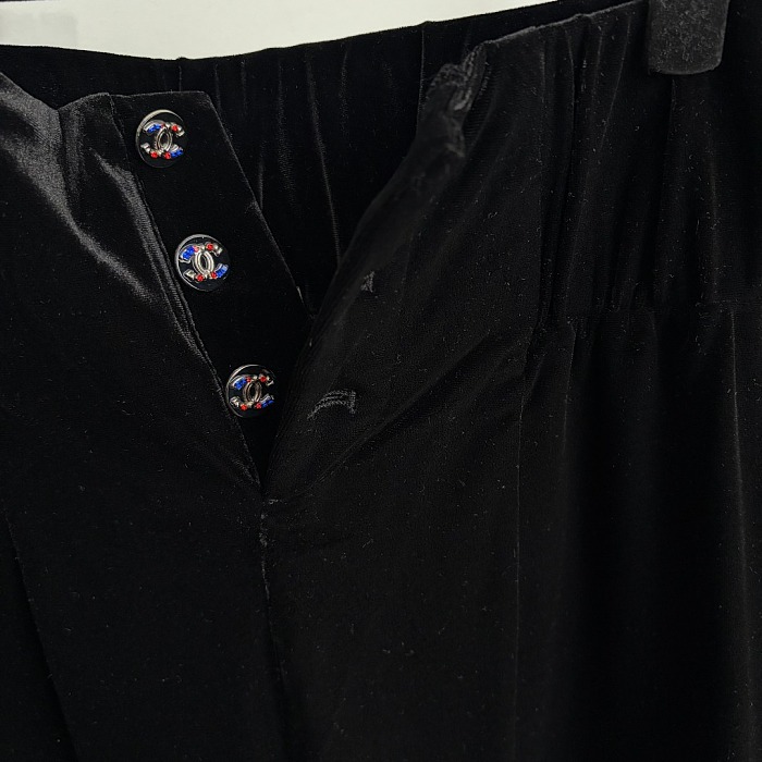 Triple Button High Waist Straight Leg Velvet Long Pants