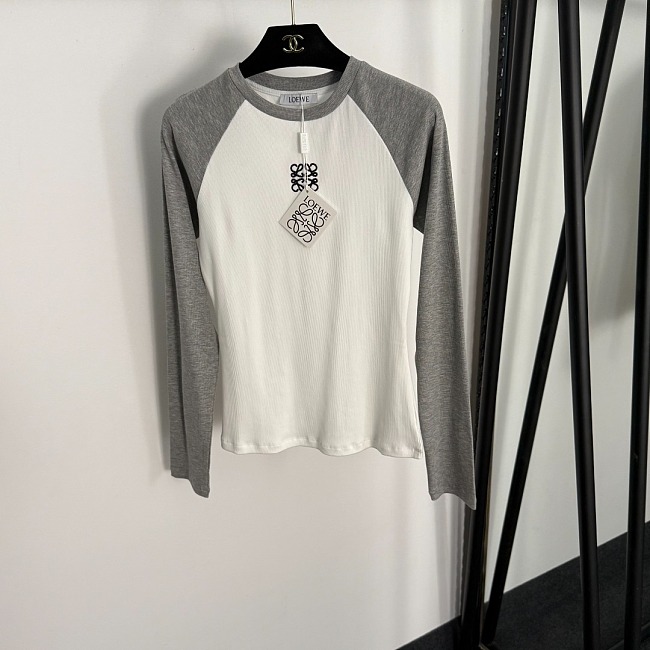 Colorblocked Embroidered Letter Graphic Long Sleeve Cotton Tee