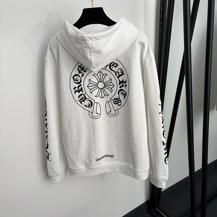 Gothic Cross Graphic Zip Up Hooded White Jacket