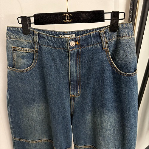 Vintage Washed Contrast Panel Curved Leg Denim Jeans